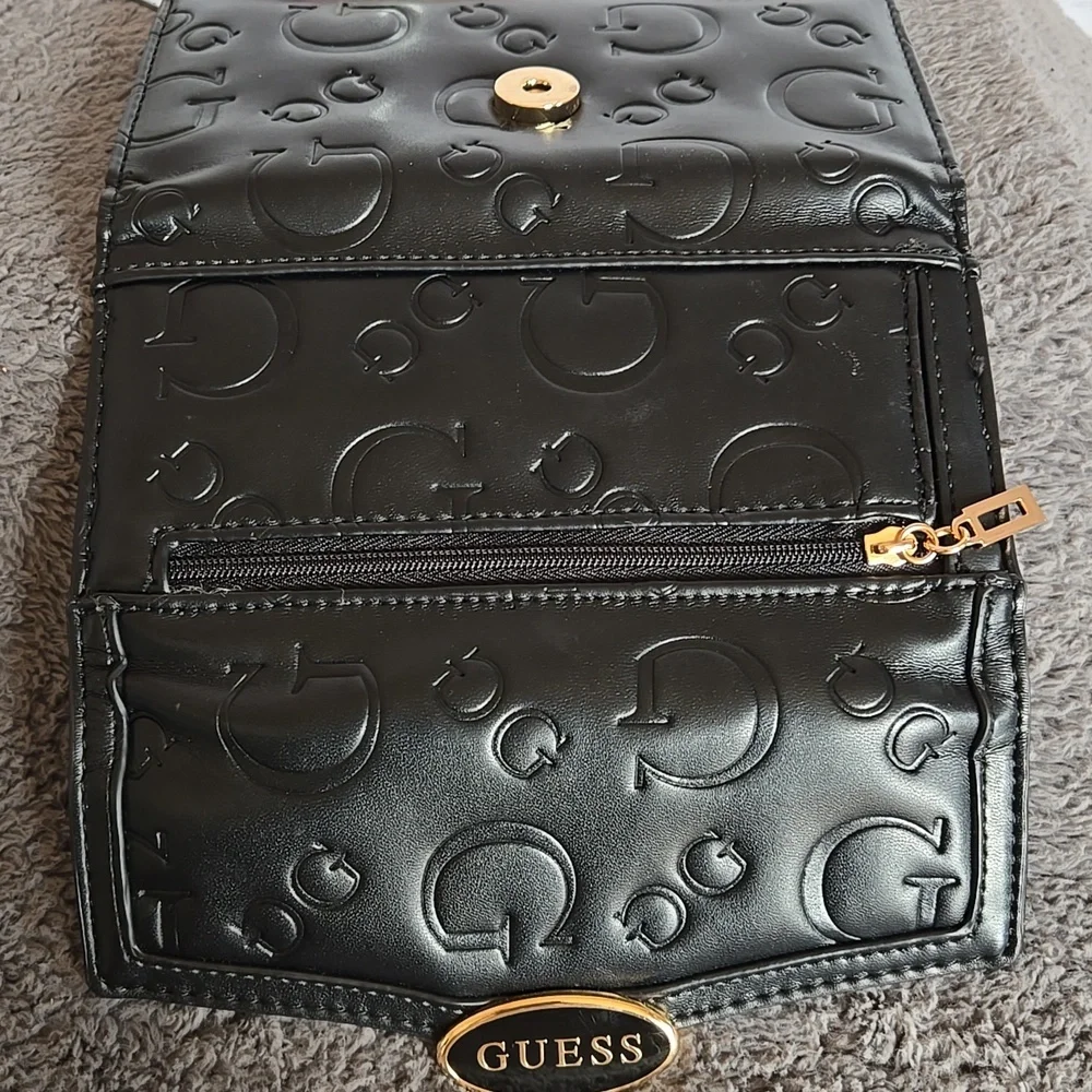 GUESS Black Embossed Logo Wallet with Gold Plaque